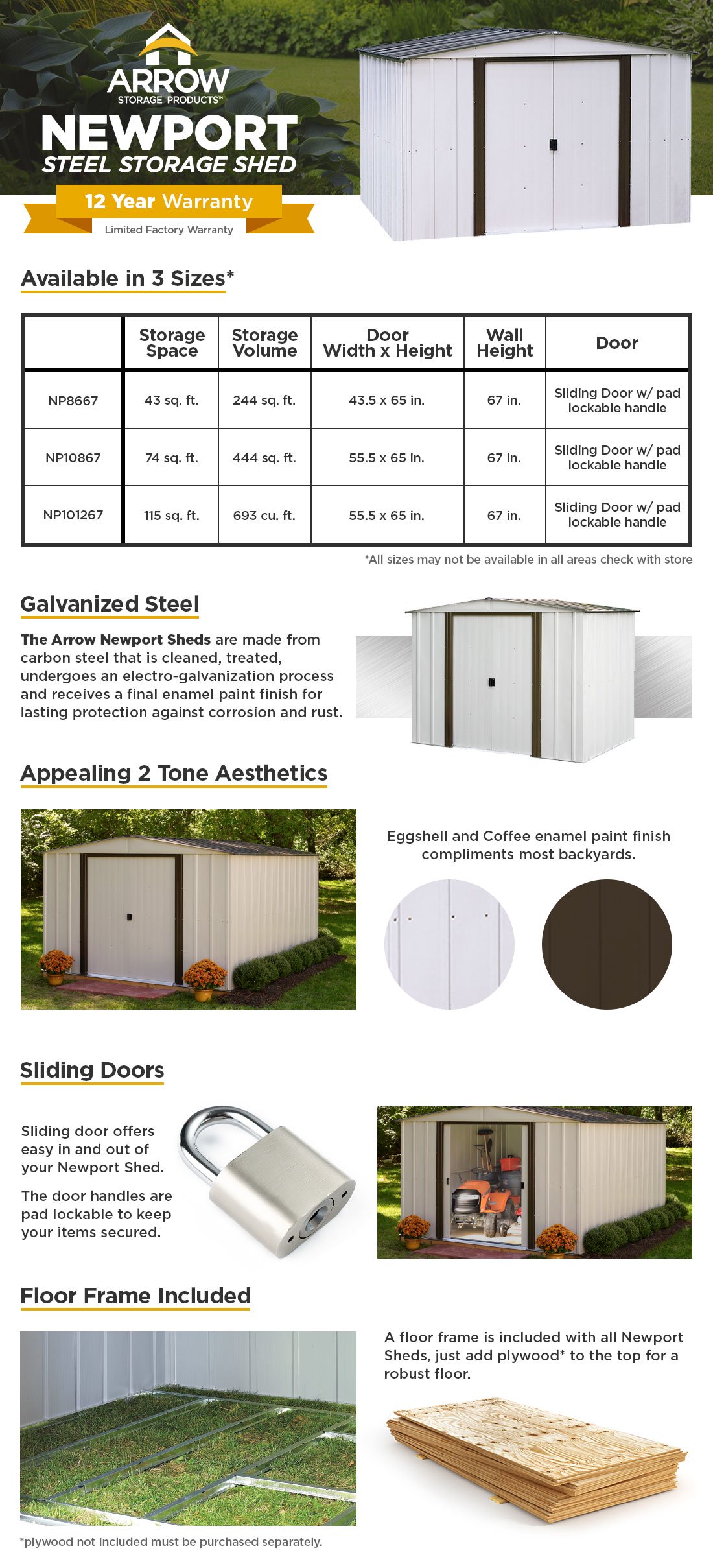 Arrow Newport 10 ft. W x 8 ft. D 2Tone Eggshell and Coffee Galvanized
